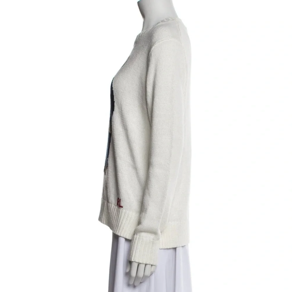 POLO RALPH LAUREN BEAR LINEN COTTON CREWNECK SWEATER IN DECKWASH WHITE MULTI - Picture 9 of 11